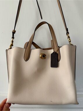 Coach Cream and Tan Leather Satchel with Gold-Tone Accent